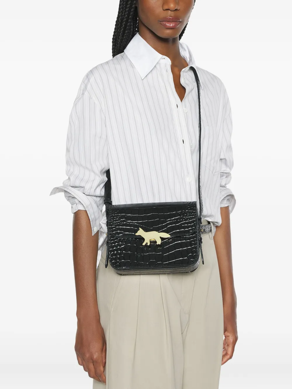 Maison Kitsuné fox-head embossed leather crossbody bag Zwart