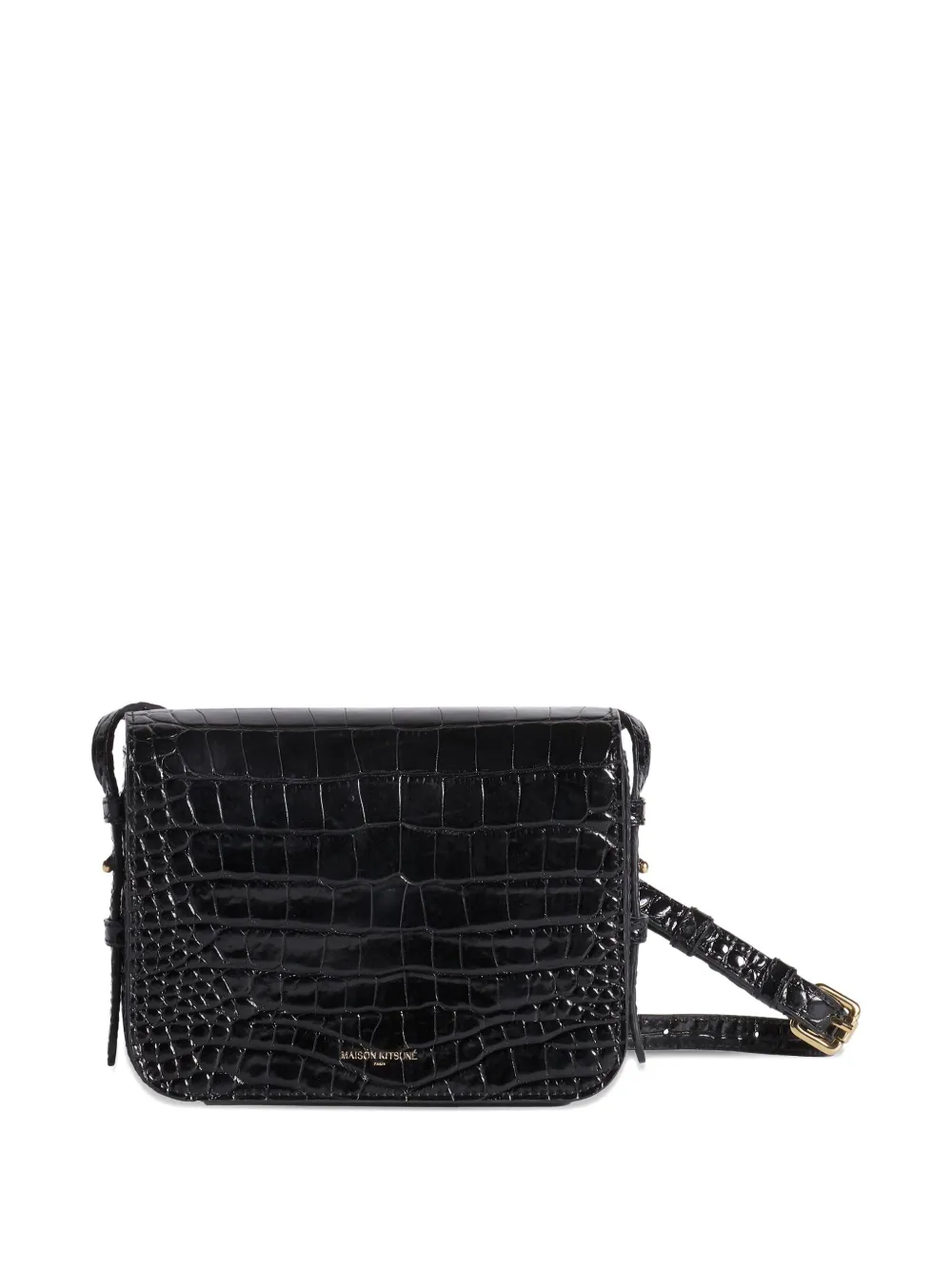 Maison Kitsuné fox-head embossed leather crossbody bag Zwart