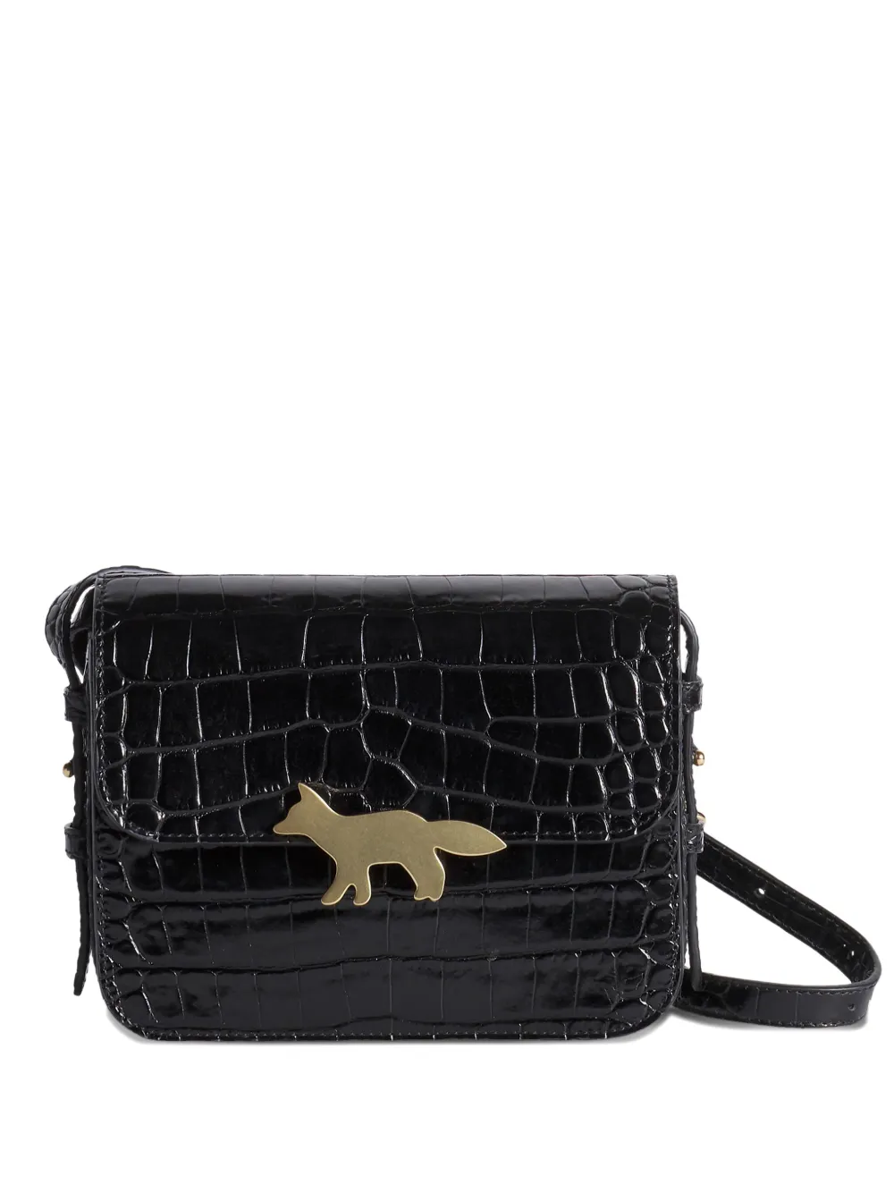 Maison Kitsuné fox-head embossed leather crossbody bag Zwart
