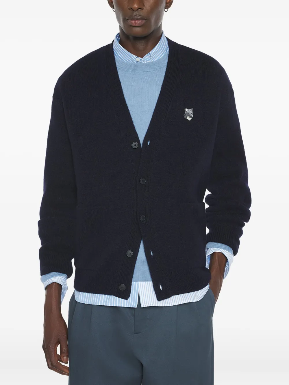 Maison Kitsuné Vest met Fox Head-borduurwerk Blauw