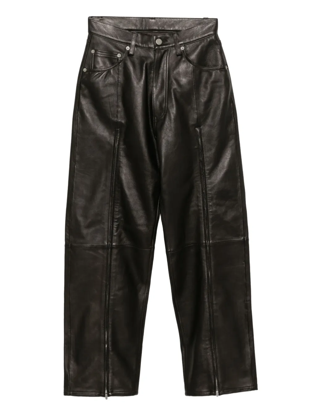 Yoke Leather Trousers In Brown