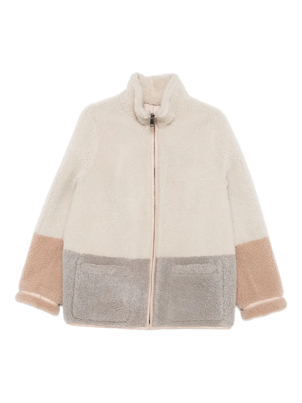 Simonetta Ravizza Sheepskin Colour-block Coat In Neutral