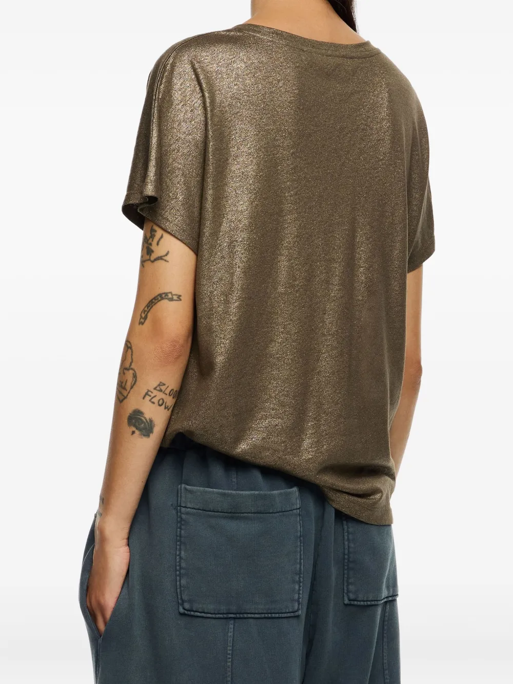 Bimba Y Lola Lurex V-neck T-shirt In Brown