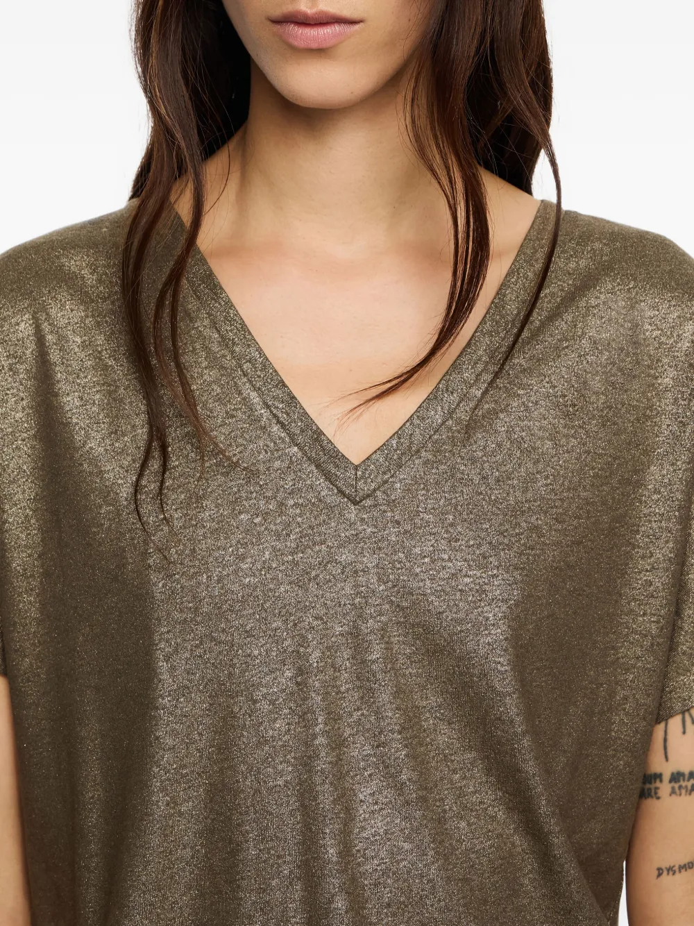 Bimba Y Lola Lurex V-neck T-shirt In Brown