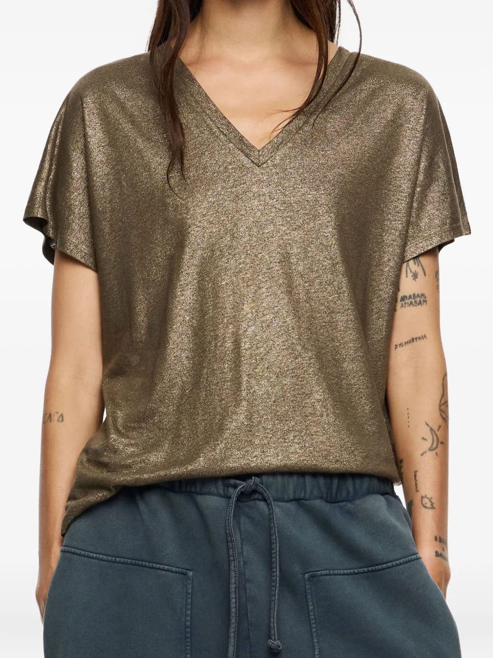 Bimba y Lola lurex V-neck T-shirt | T-Shirts & Jersey Shirts | Image 2