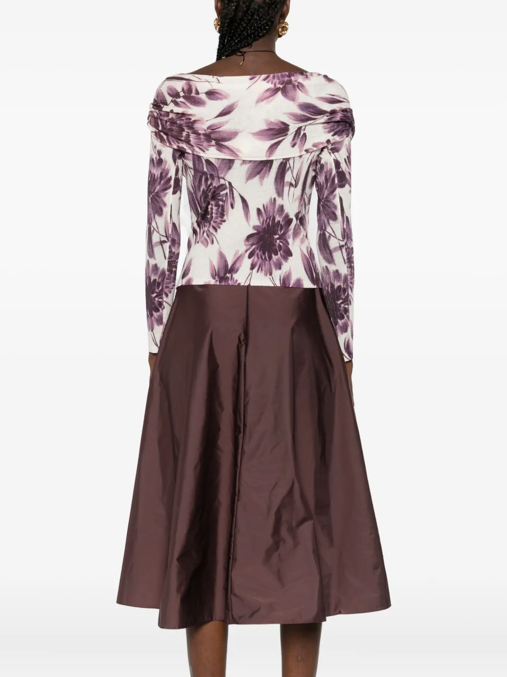 Twinset Floral Print Off-shoulder Long-sleeve Sweater In Purple