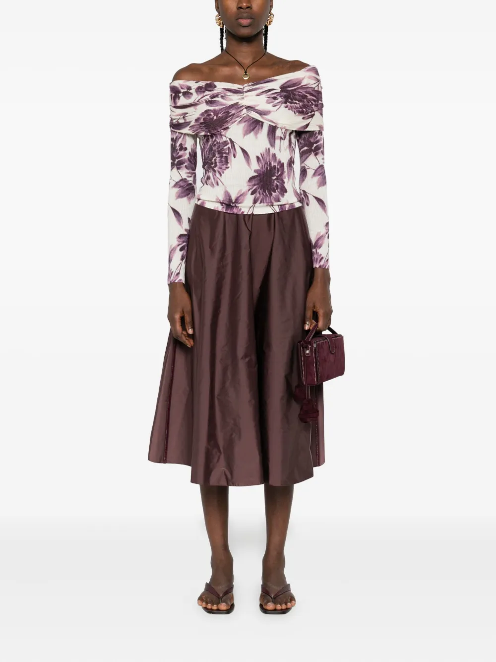 TWINSET Off-shoulder trui met bloemenprint Beige
