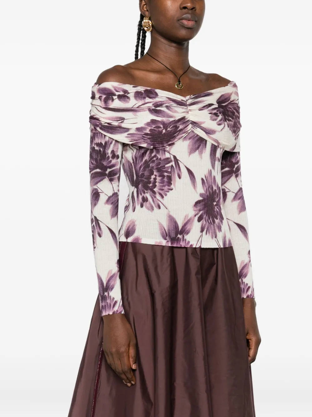 TWINSET Off-shoulder trui met bloemenprint Beige