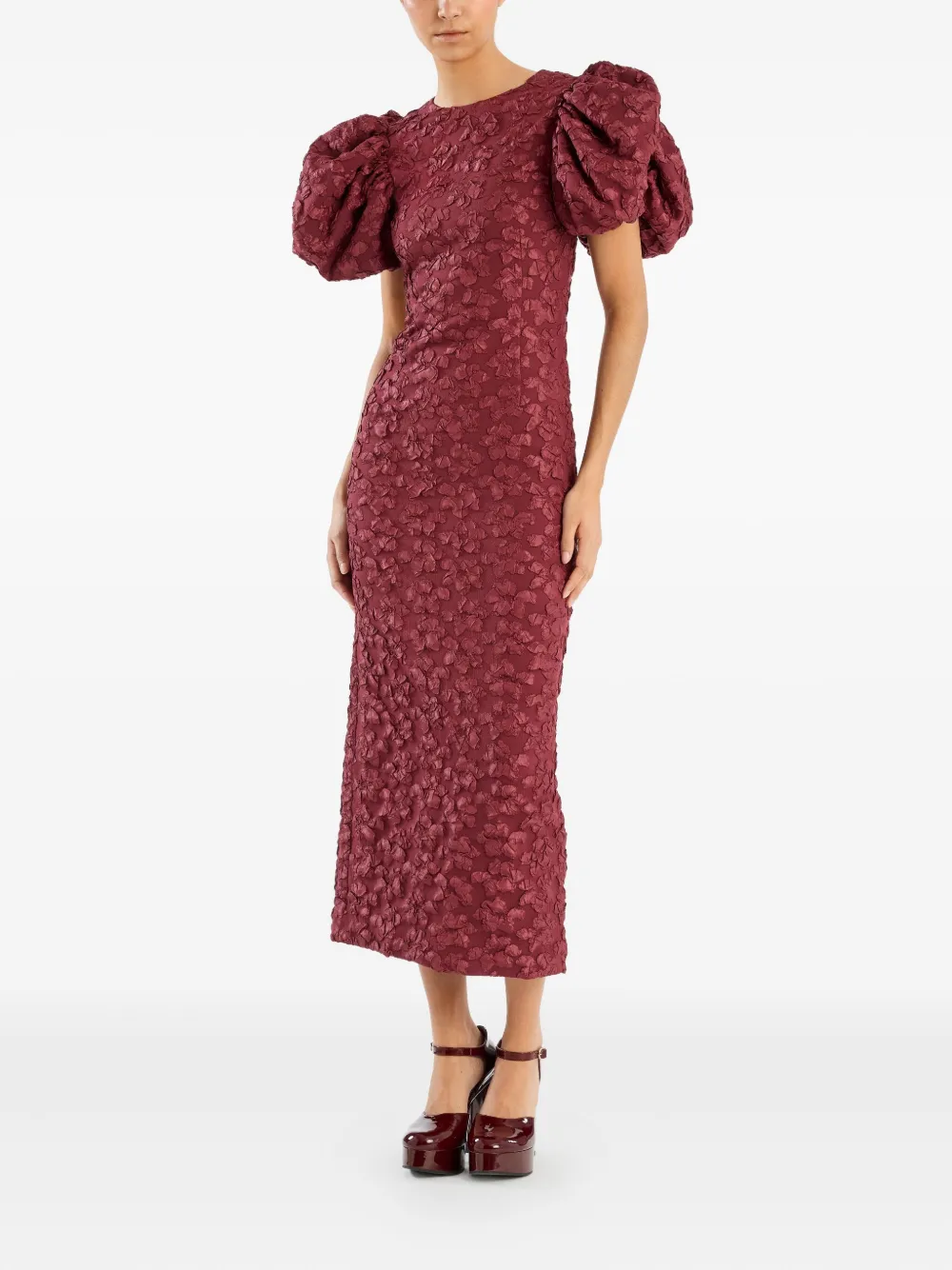 ROTATE BIRGER CHRISTENSEN puff-sleeve jacquard midi dress - Rood