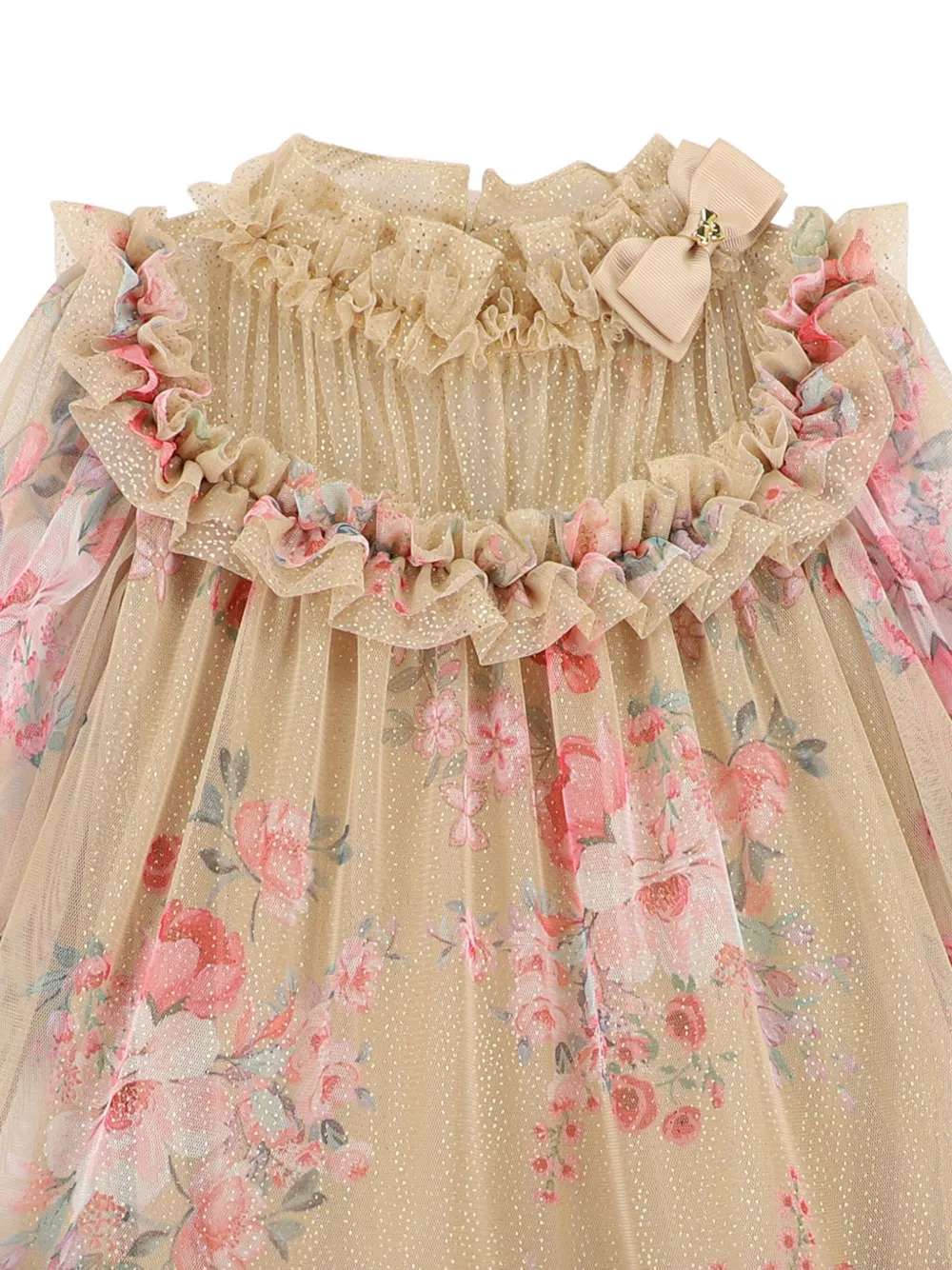 ANGEL'S FACE KIDS Jurk verfraaid met glitters bloemen en ruches Beige