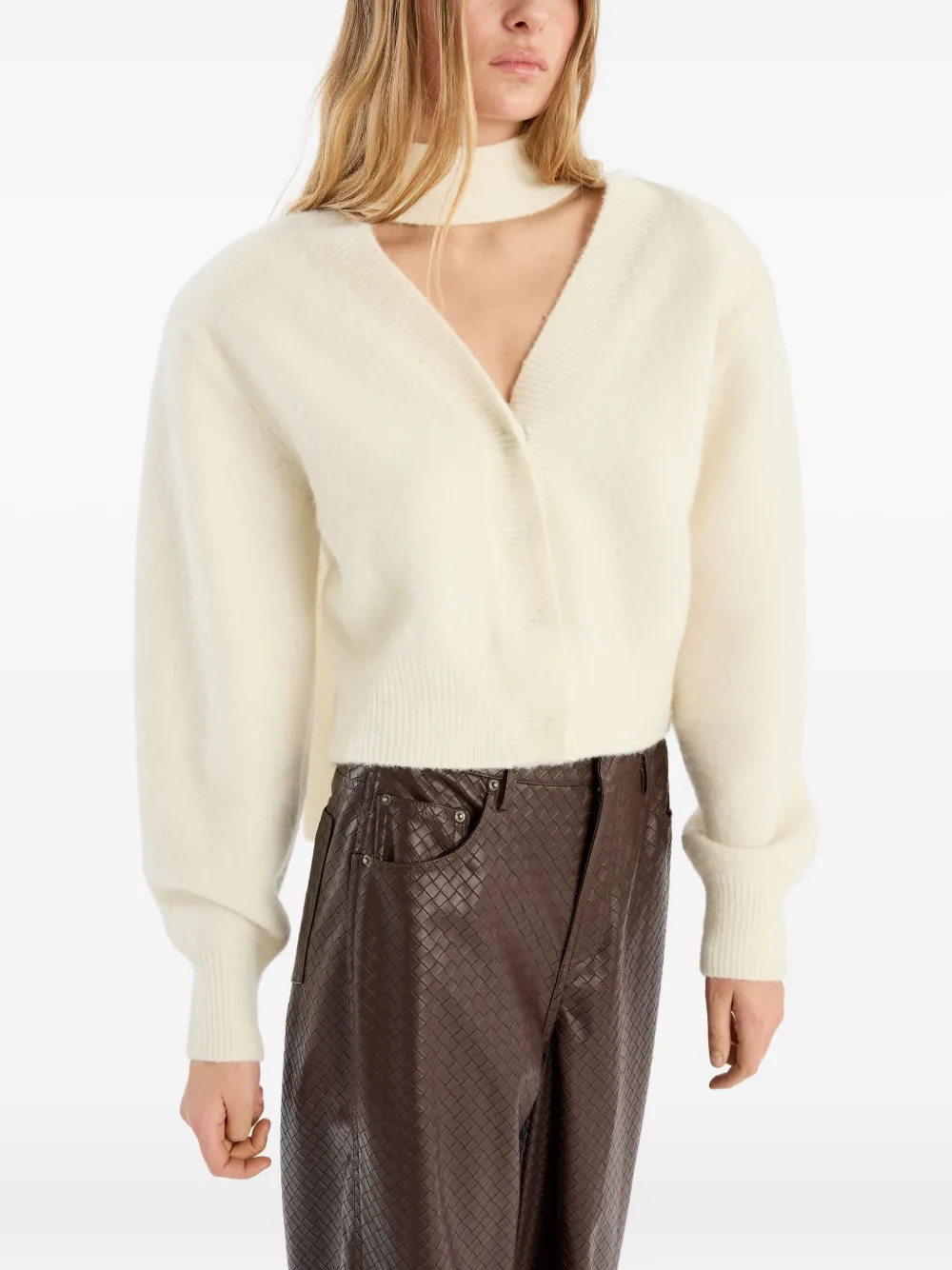 Rotate Birger Christensen Cardigan Con Sciarpa Lavorata A Maglia Bianco In White