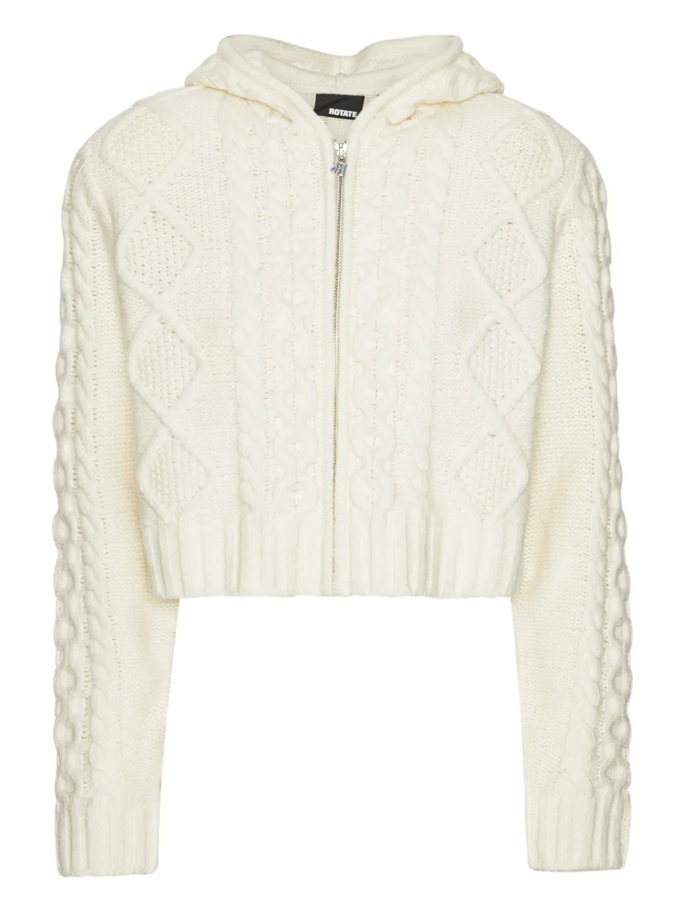 Rotate Birger Christensen Cable-knit Hooded Cardigan In White