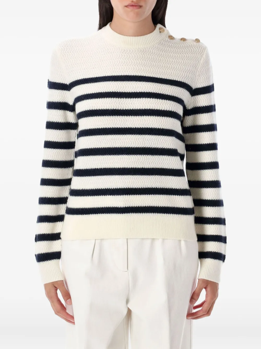 striped button-detailed sweater