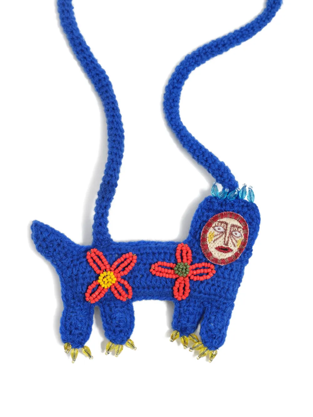 Bimba y Lola Gehaakte halsketting met geborduurde bloem - Blauw