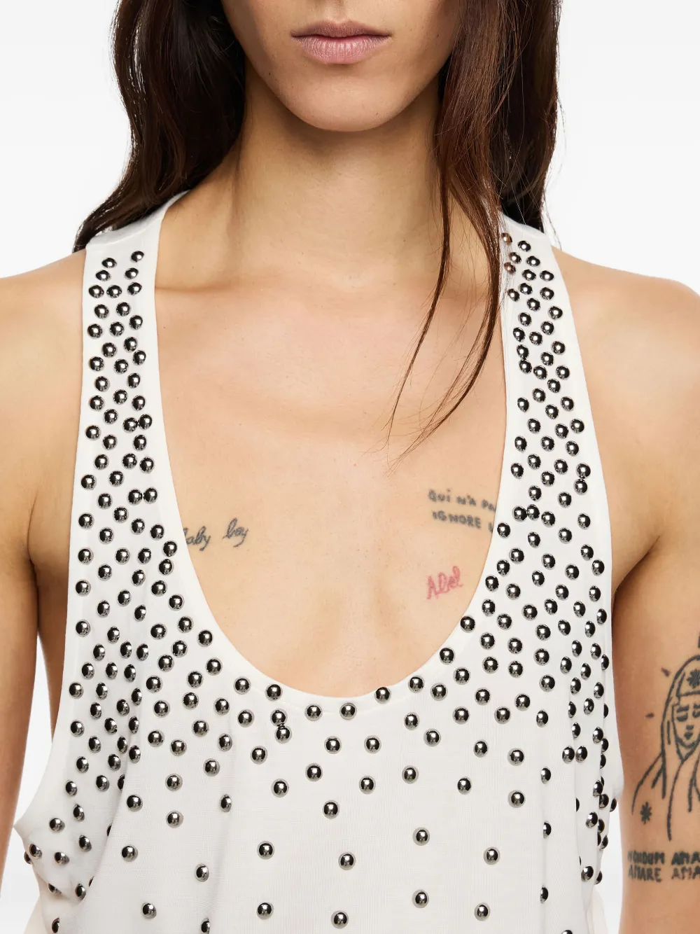 Bimba Y Lola Studded Sleeveless T-shirt In White