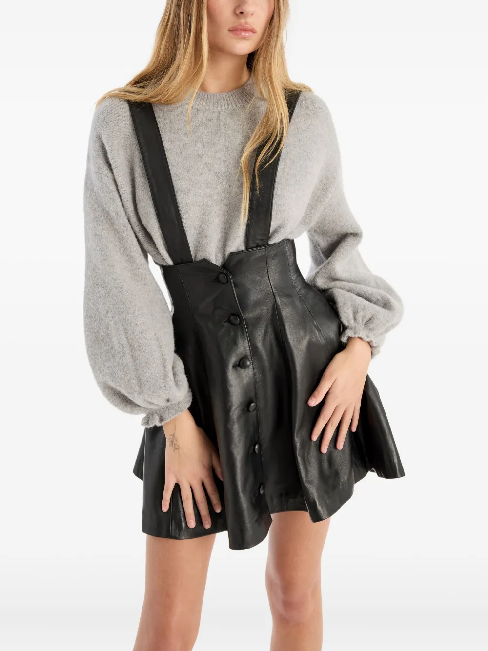 Rotate Birger Christensen Leather Mini Skirt In Black