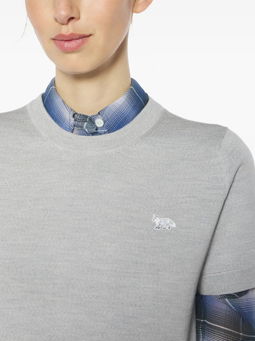 Maison Kitsuné Fox-embroidered short-sleeve T-shirt Grijs