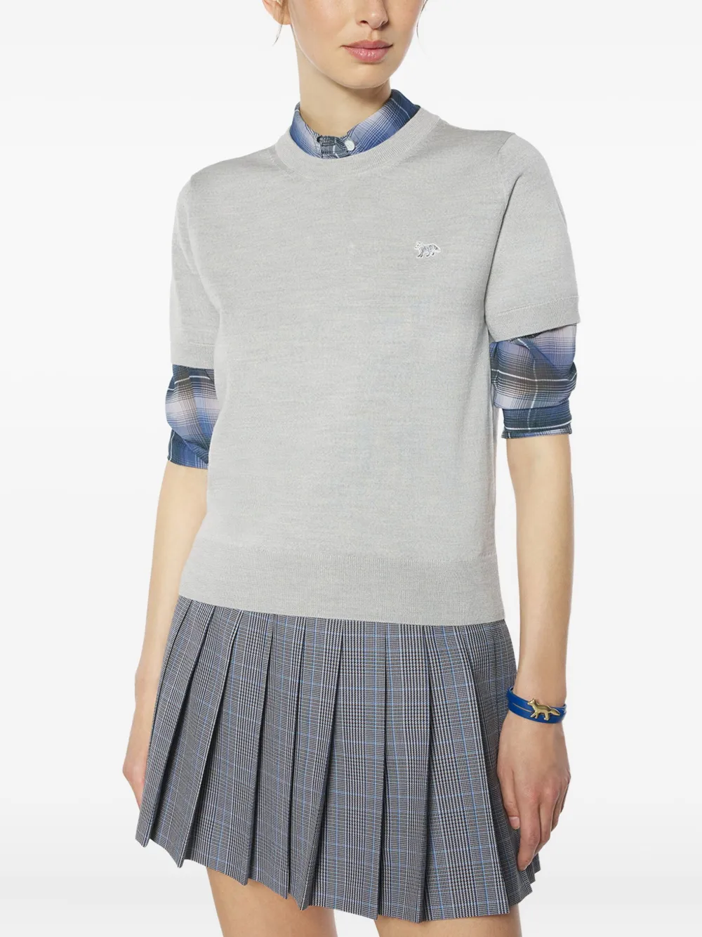 Maison Kitsuné Fox-embroidered short-sleeve T-shirt Grijs