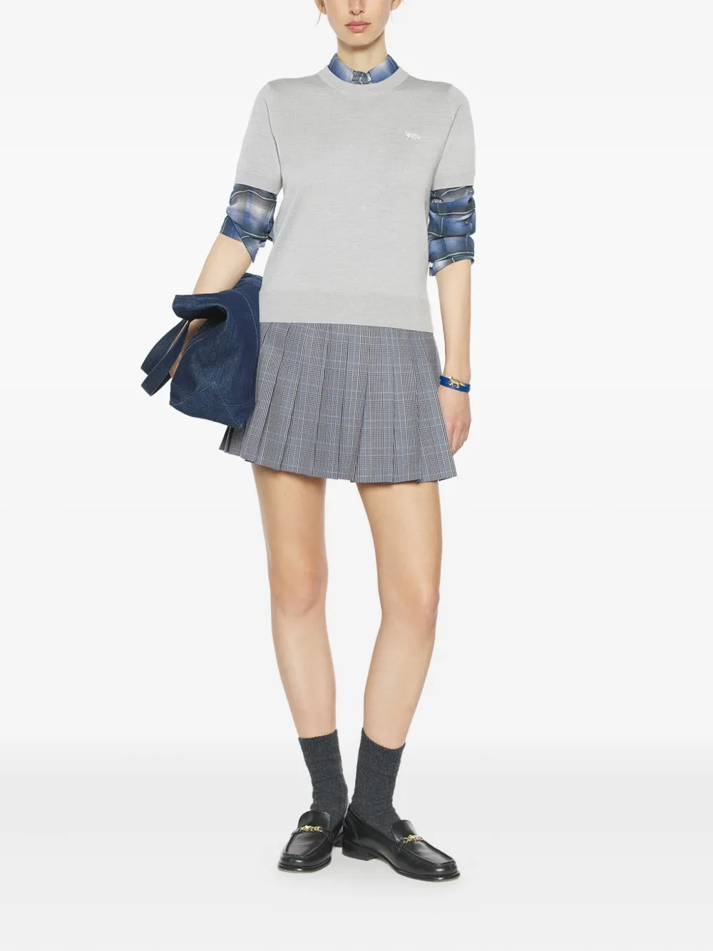 Maison Kitsuné Fox-embroidered short-sleeve T-shirt Grijs