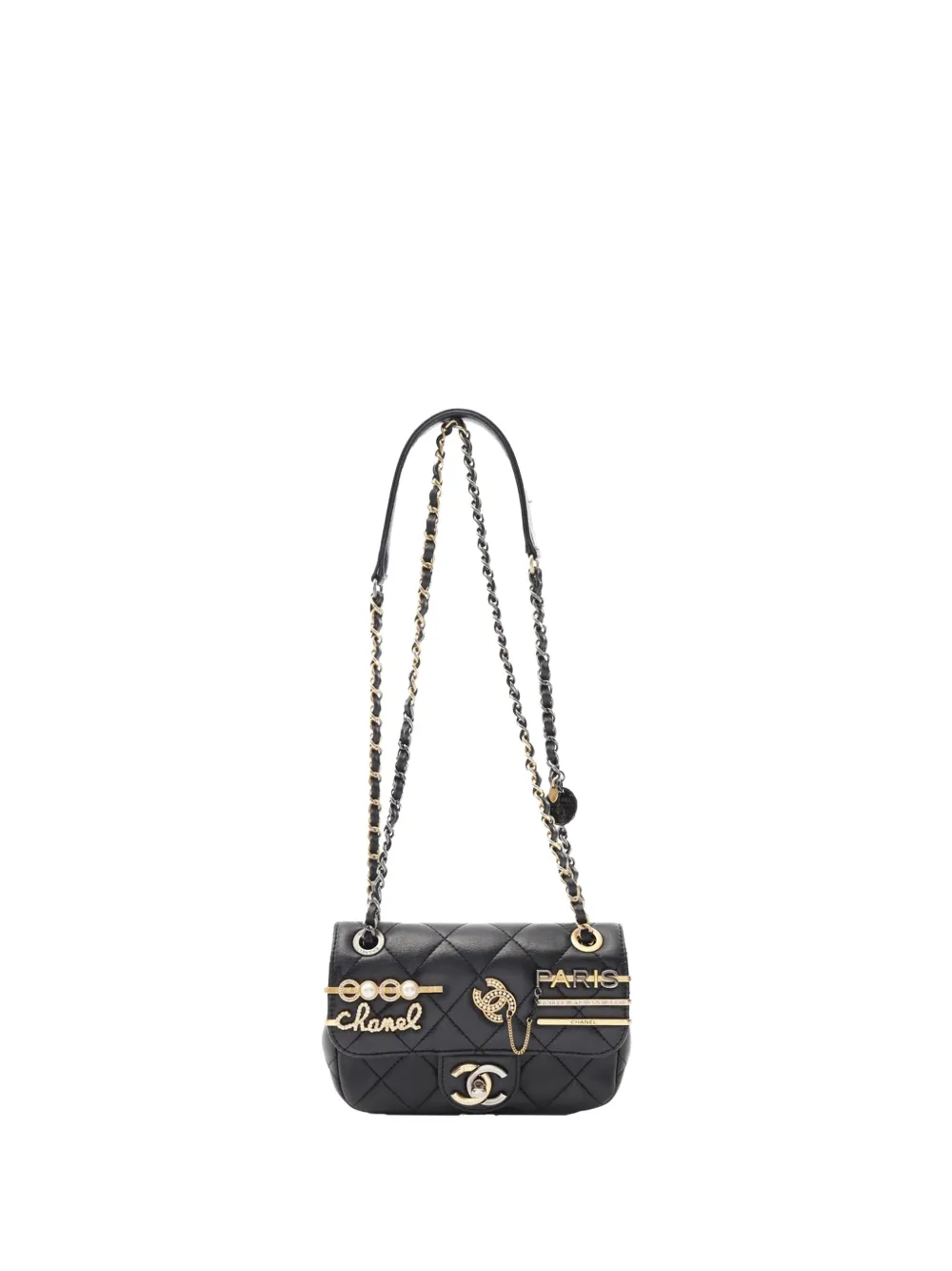 Pre-owned Chanel 2021-2025 Mini Quilted Lambskin Coco Clips Flap Shoulder Bag In Black