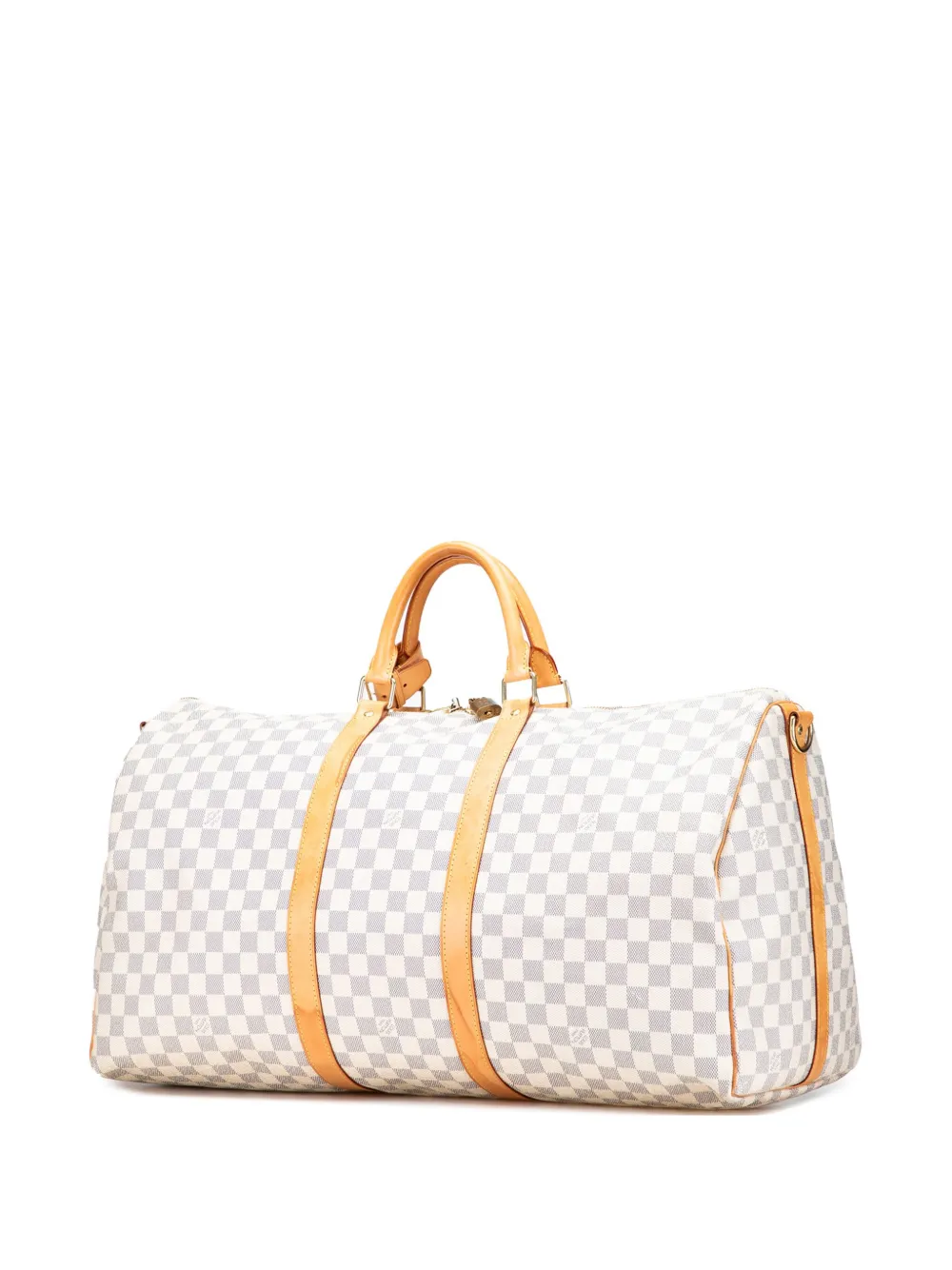Pre-owned Louis Vuitton 2012 Damier Azur Keepall Bandouliere 55 Travel Bag In White