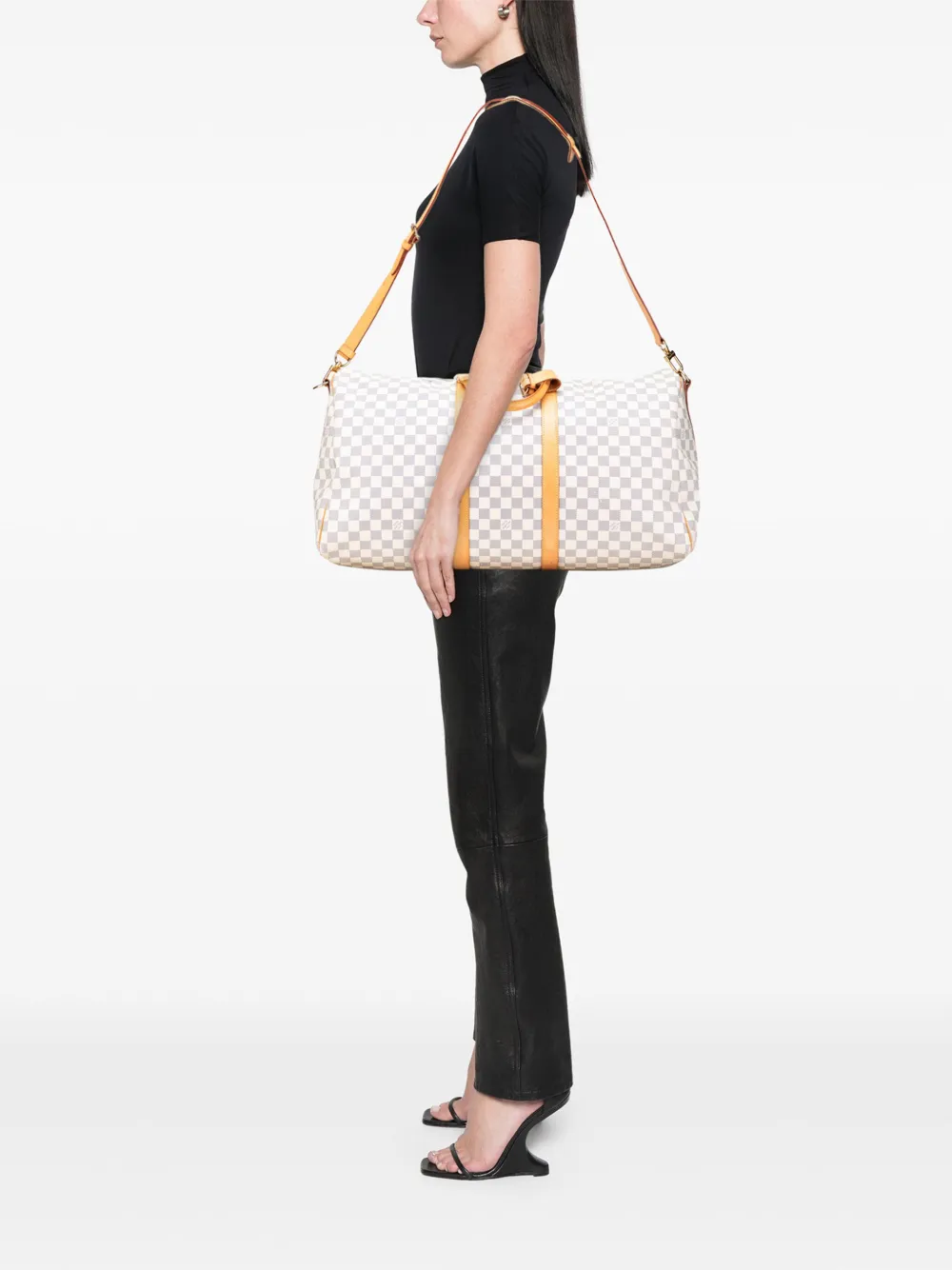 Pre-owned Louis Vuitton 2012 Damier Azur Keepall Bandouliere 55 Travel Bag In White