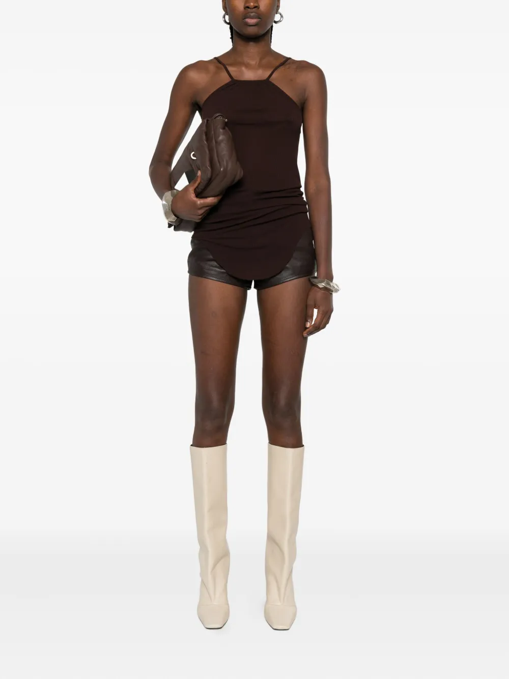 Rick Owens Skorpio ribgebreide top met spaghettibandjes Bruin