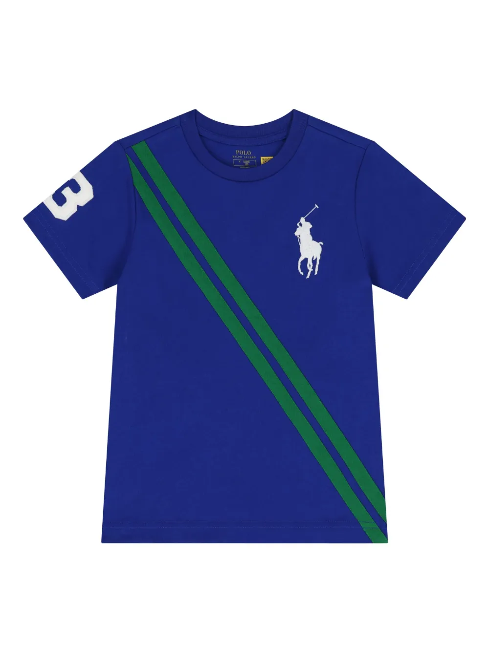 POLO RALPH LAUREN KIDS diagonal-stripe logo T-shirt Blauw