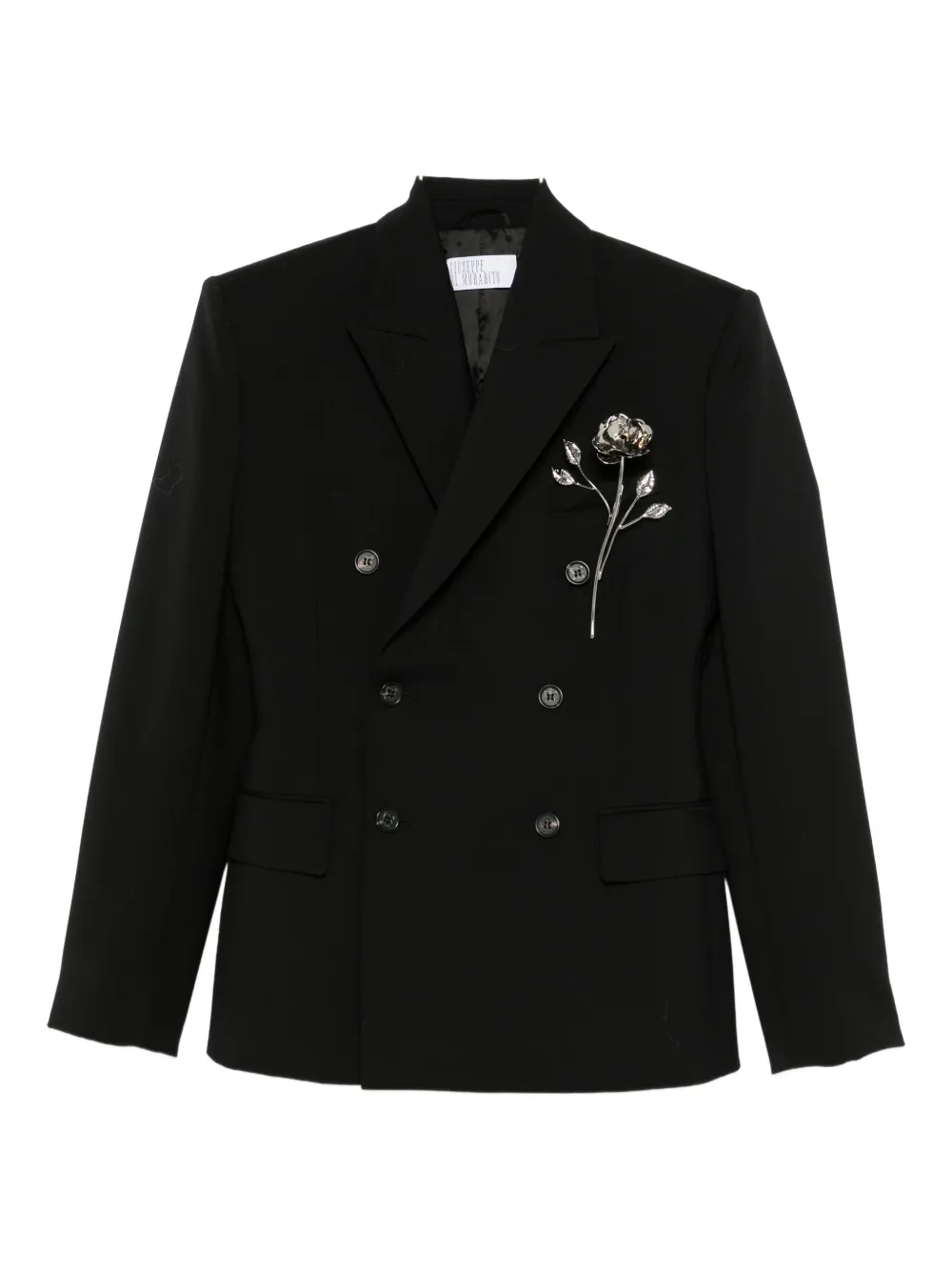 Giuseppe Di Morabito Double-breasted Floral-brooch Blazer In Black