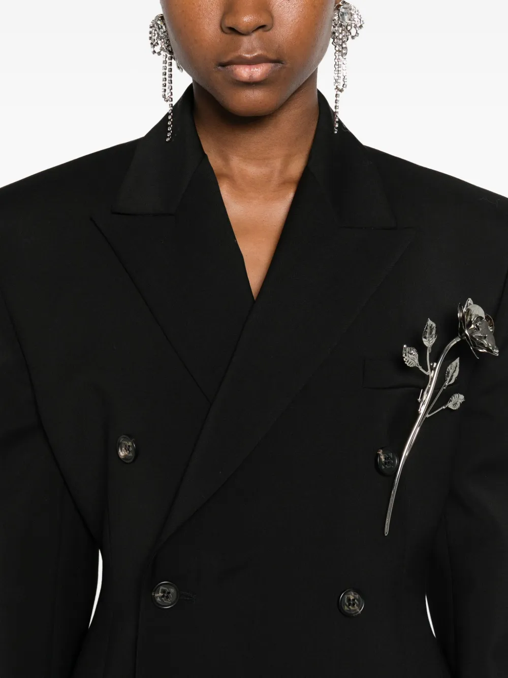 Giuseppe Di Morabito Double-breasted Floral-brooch Blazer In Black