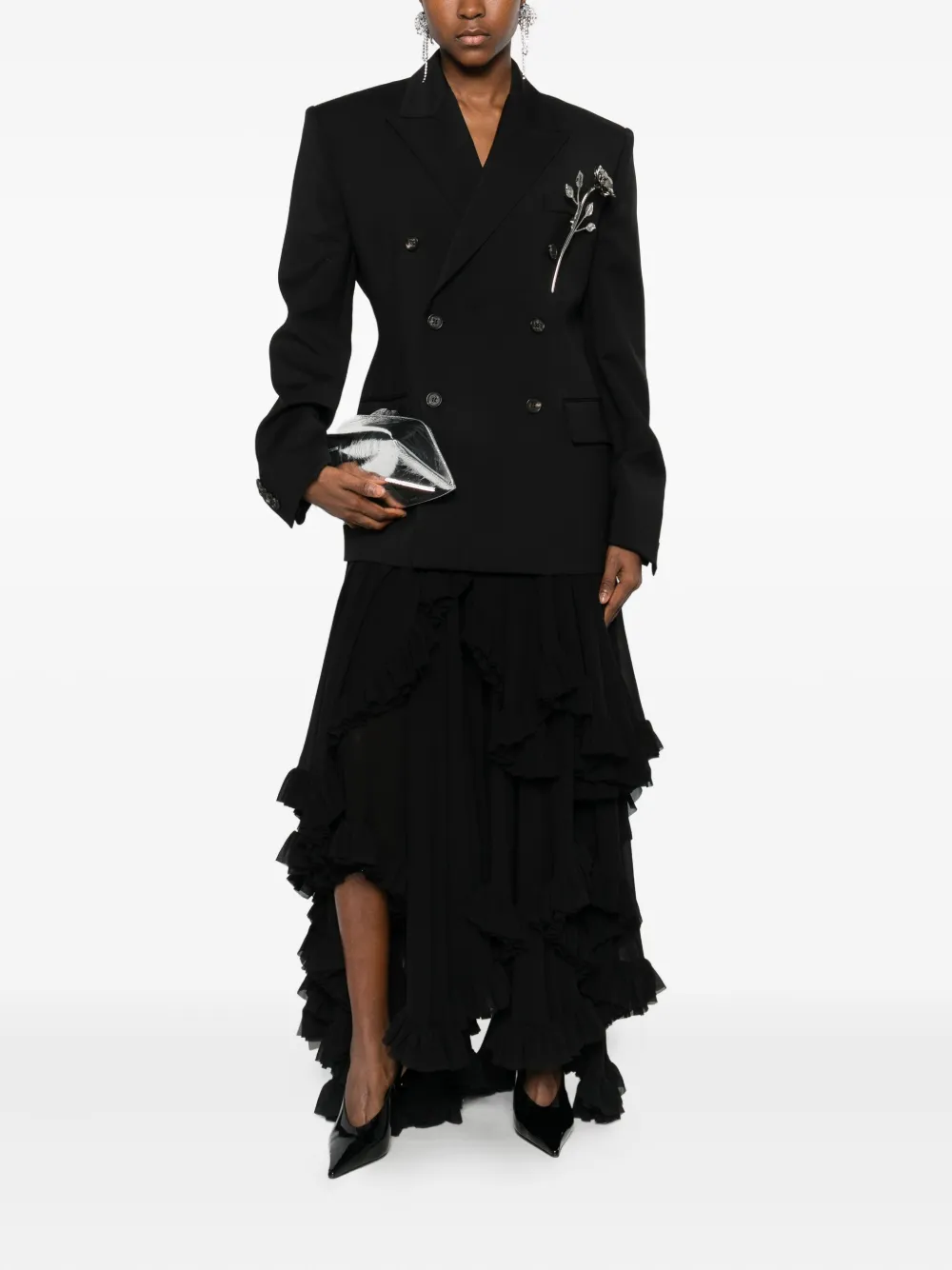 Giuseppe Di Morabito Double-breasted Floral-brooch Blazer In Black
