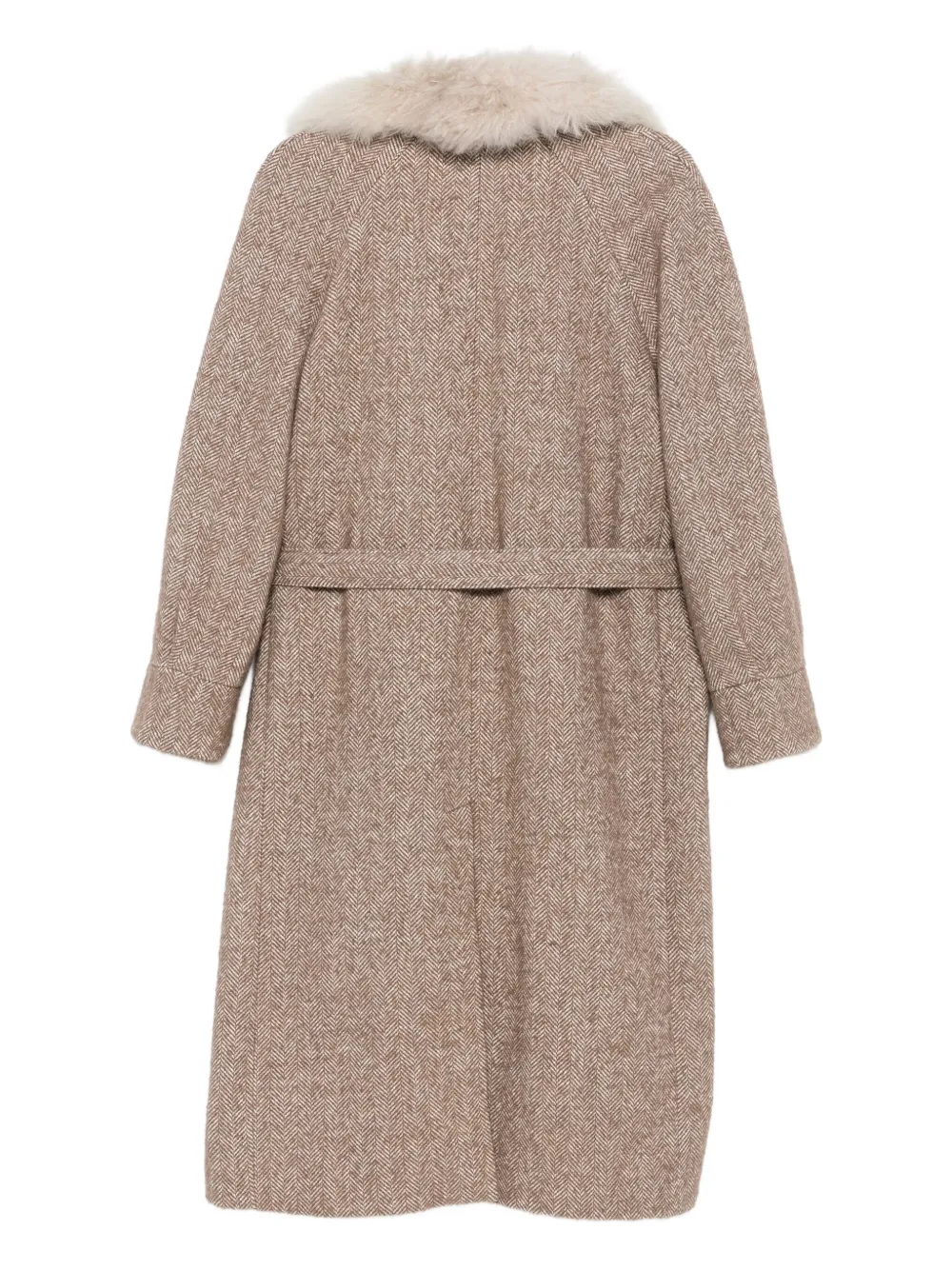 Simonetta Ravizza Herringbone-pattern Belted Coat In Nude