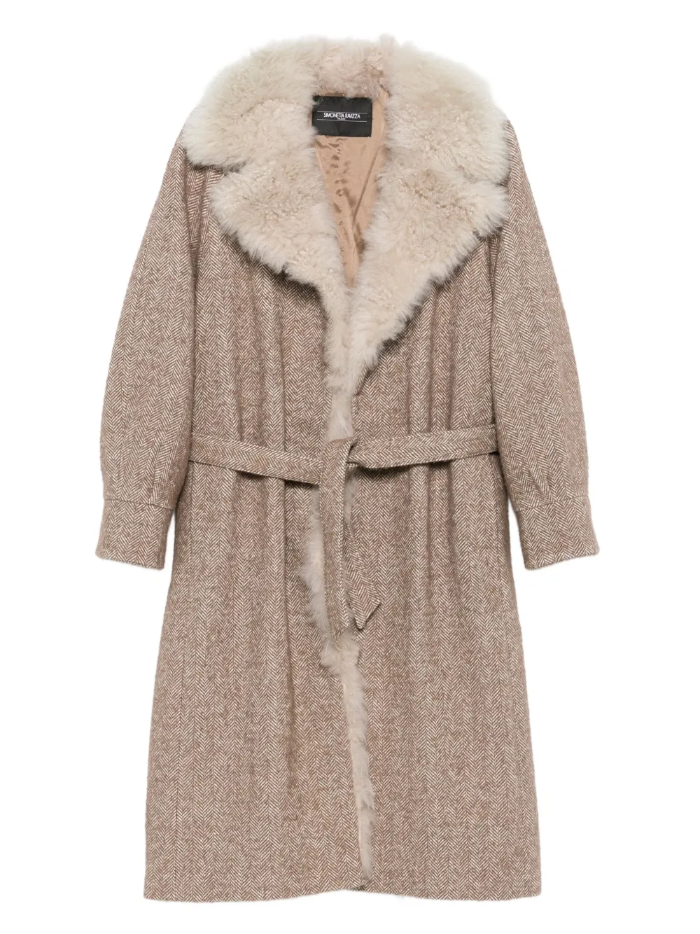 Simonetta Ravizza Herringbone-pattern Belted Coat In Nude