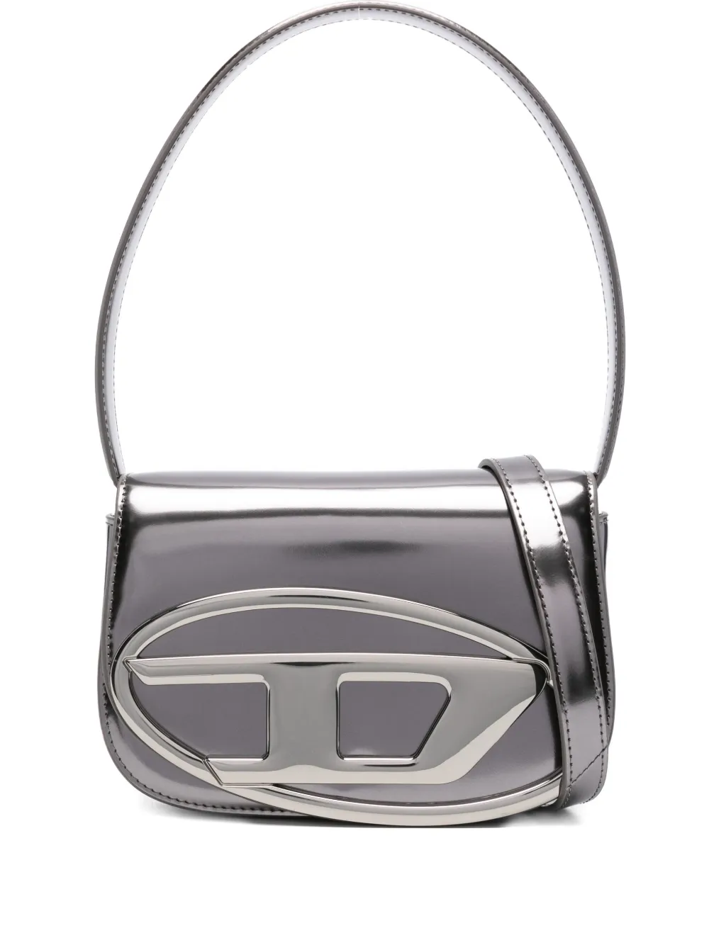 Diesel Handtas met metallic plakkaat en handgreep Grijs