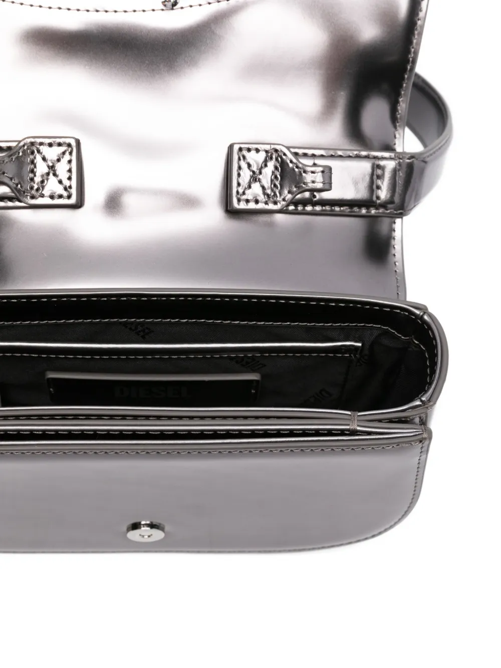 Diesel Handtas met metallic plakkaat en handgreep Grijs