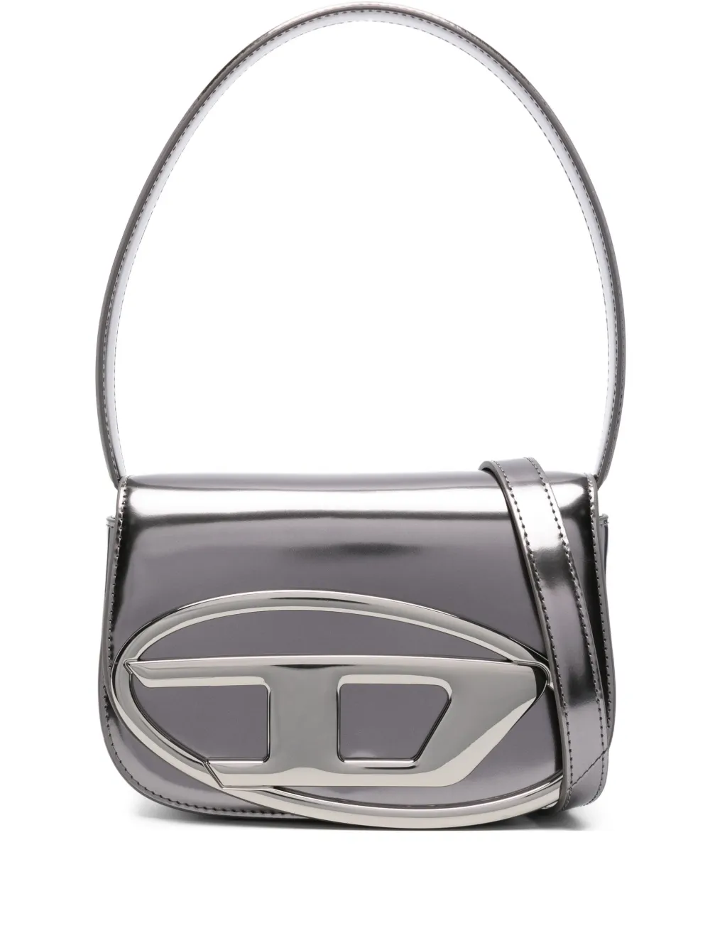 Diesel Handtas met metallic plakkaat en handgreep Grijs