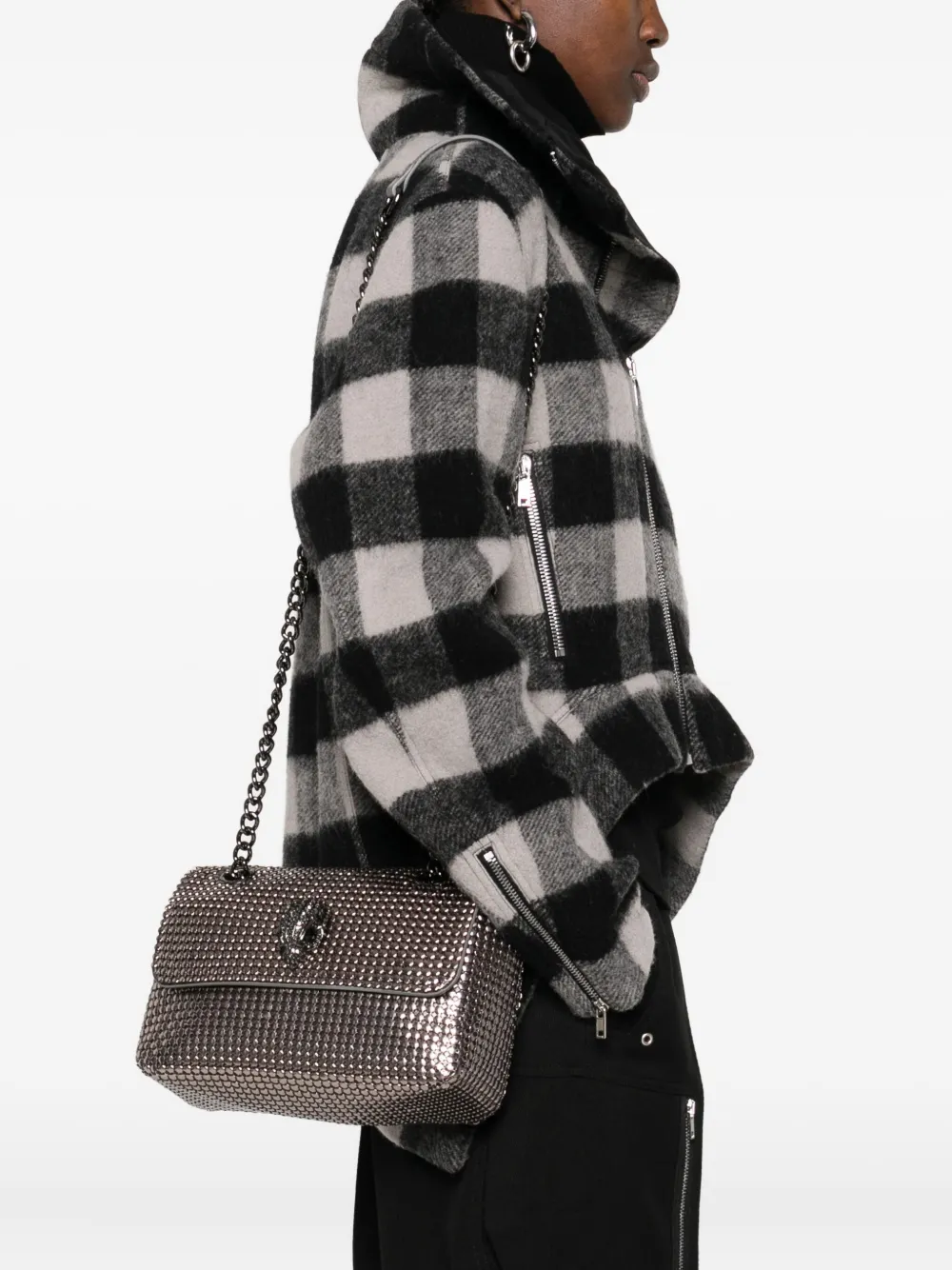 Kurt Geiger Kensington Chainmail Studded Cross Body Bag In Gray