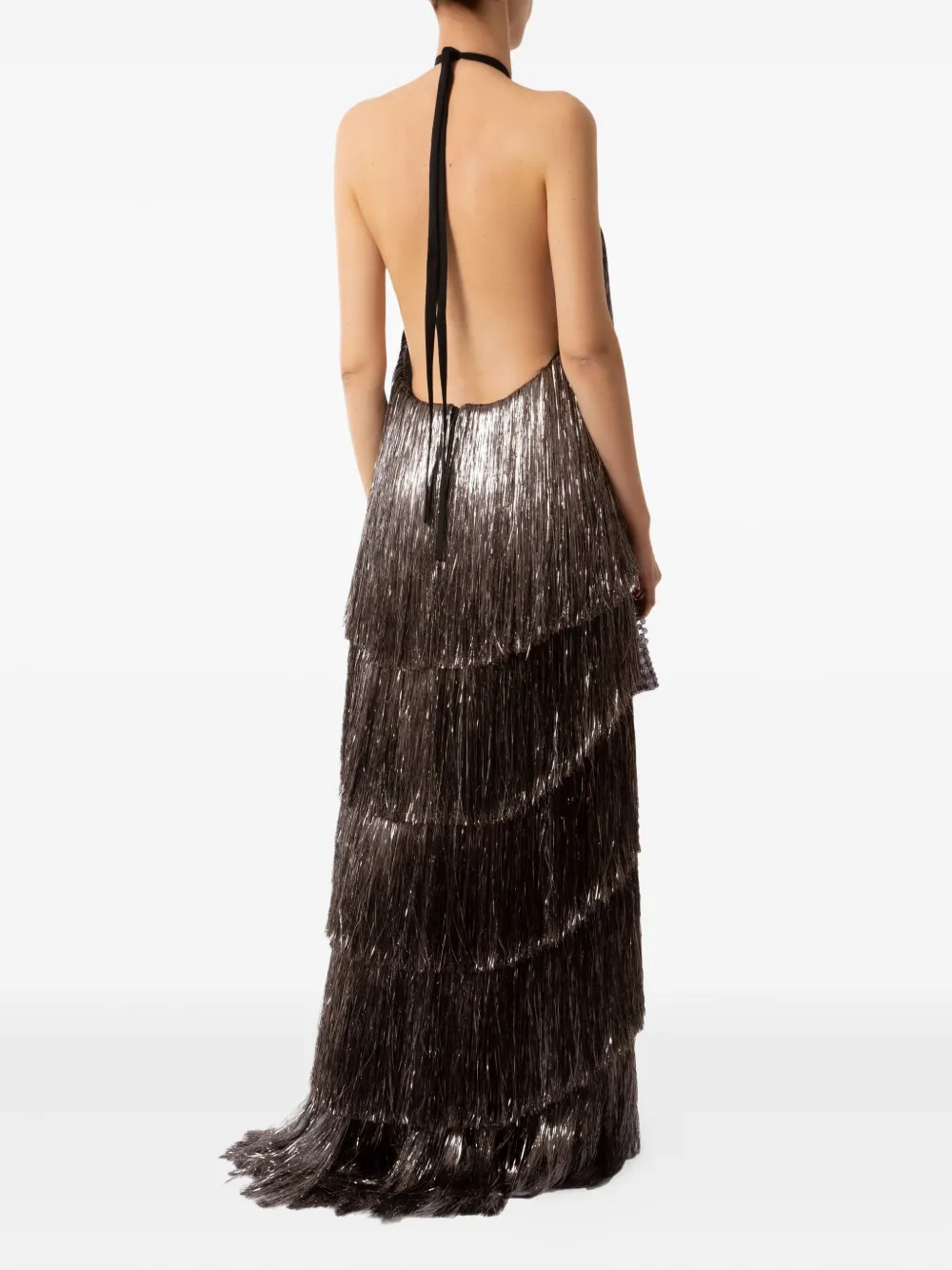 Aleksandre Akhalkatsishvili Maxi-jurk met franje Zilver