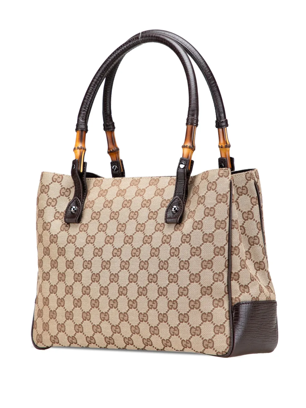 Pre-owned Gucci 2000-2015 Gg Canvas Bamboo Tote Bag In Brown