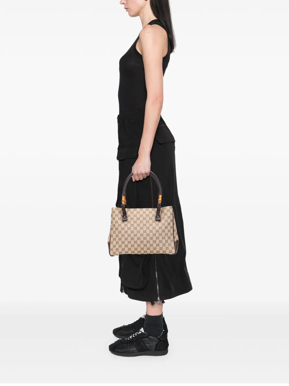 Pre-owned Gucci 2000-2015 Gg Canvas Bamboo Tote Bag In Brown