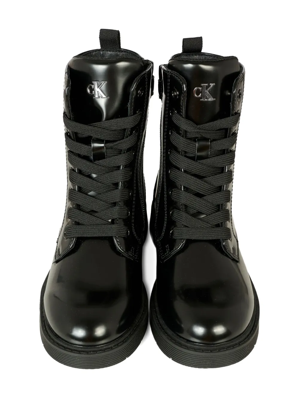 Calvin Klein Kids lace-up patent combat boots Black