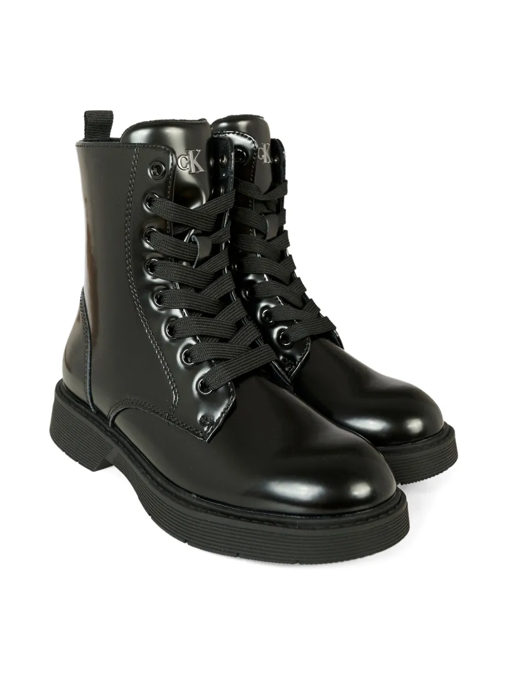 Calvin Klein Kids lace-up patent combat boots Zwart