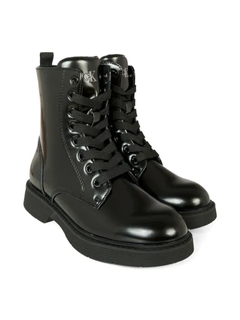 Calvin Klein Kids lace-up patent combat boots