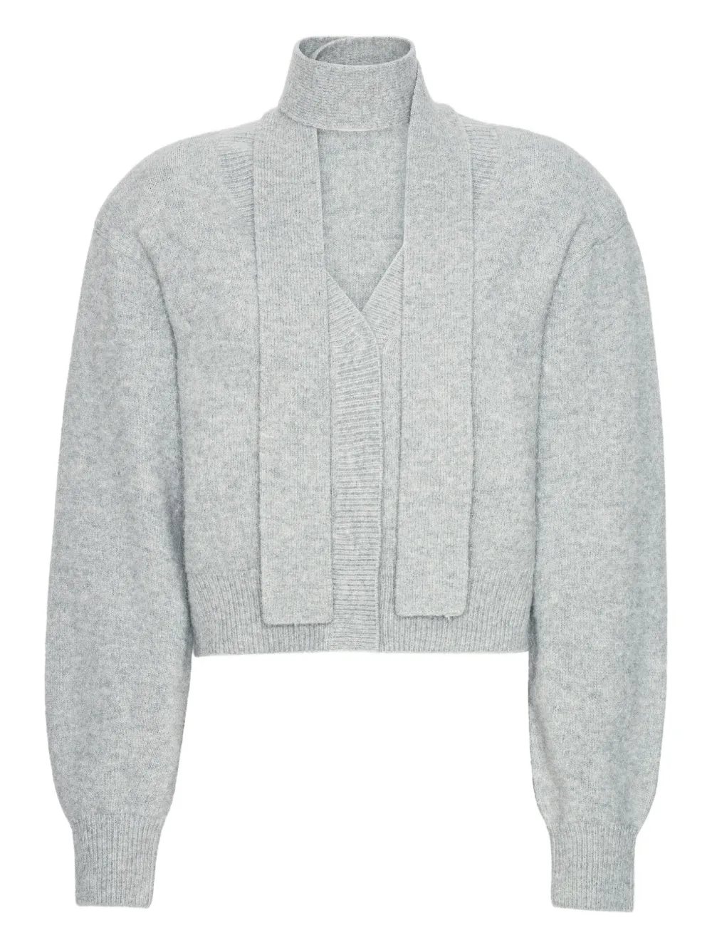 Rotate Birger Christensen Keyhole-neckline Balloon-sleeve Cardigan In Gray