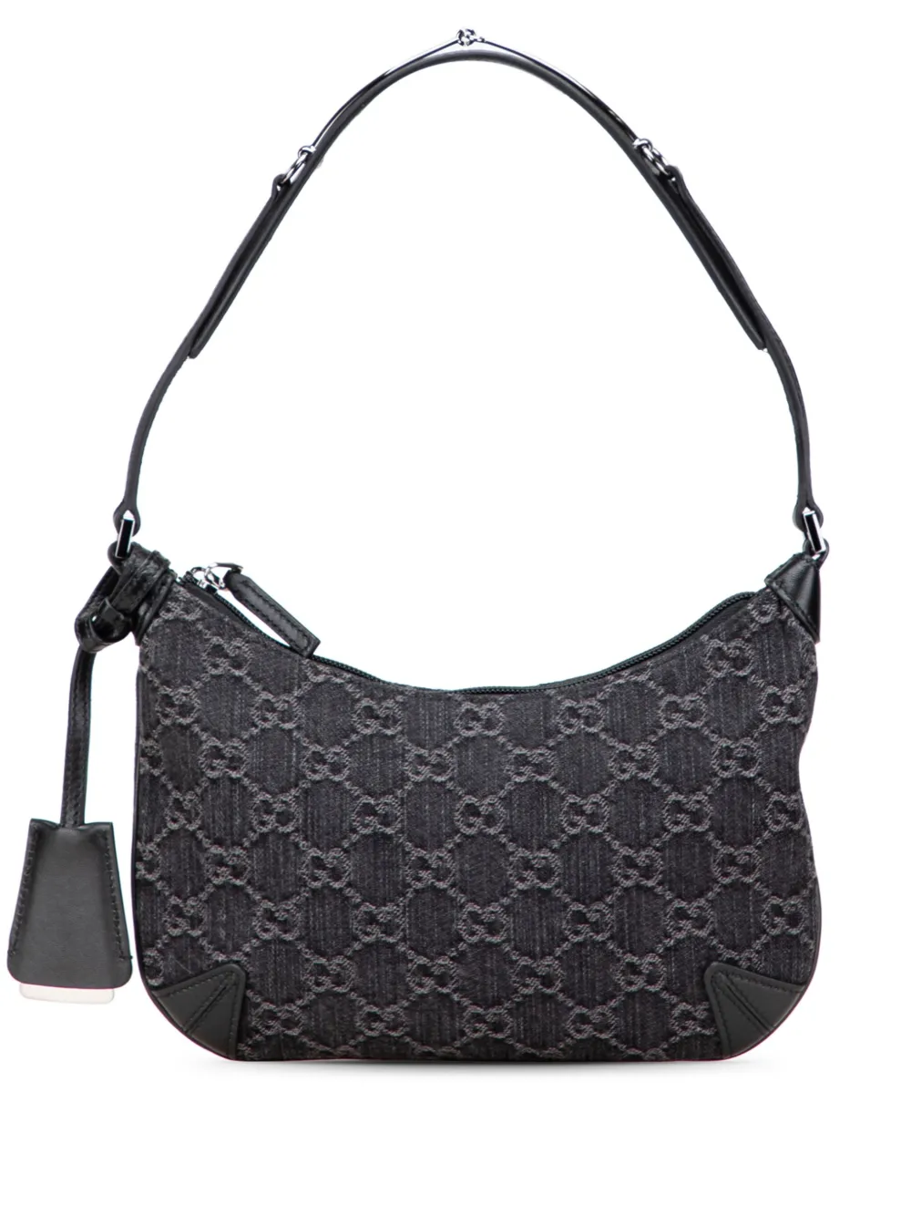 Pre-owned Gucci 2016-2025 Small Gg Denim Horsebit Slim Hobo Bag In Black