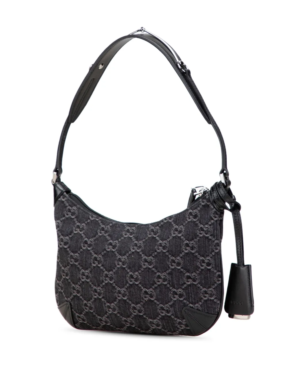 Pre-owned Gucci 2016-2025 Small Gg Denim Horsebit Slim Hobo Bag In Black