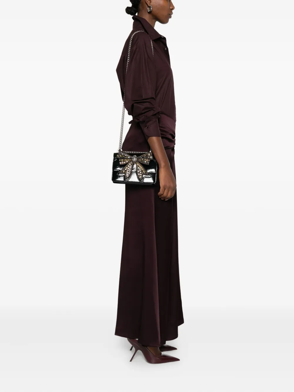 Kurt Geiger Bow-embellished Patent-leather Cross Body Bag In Black