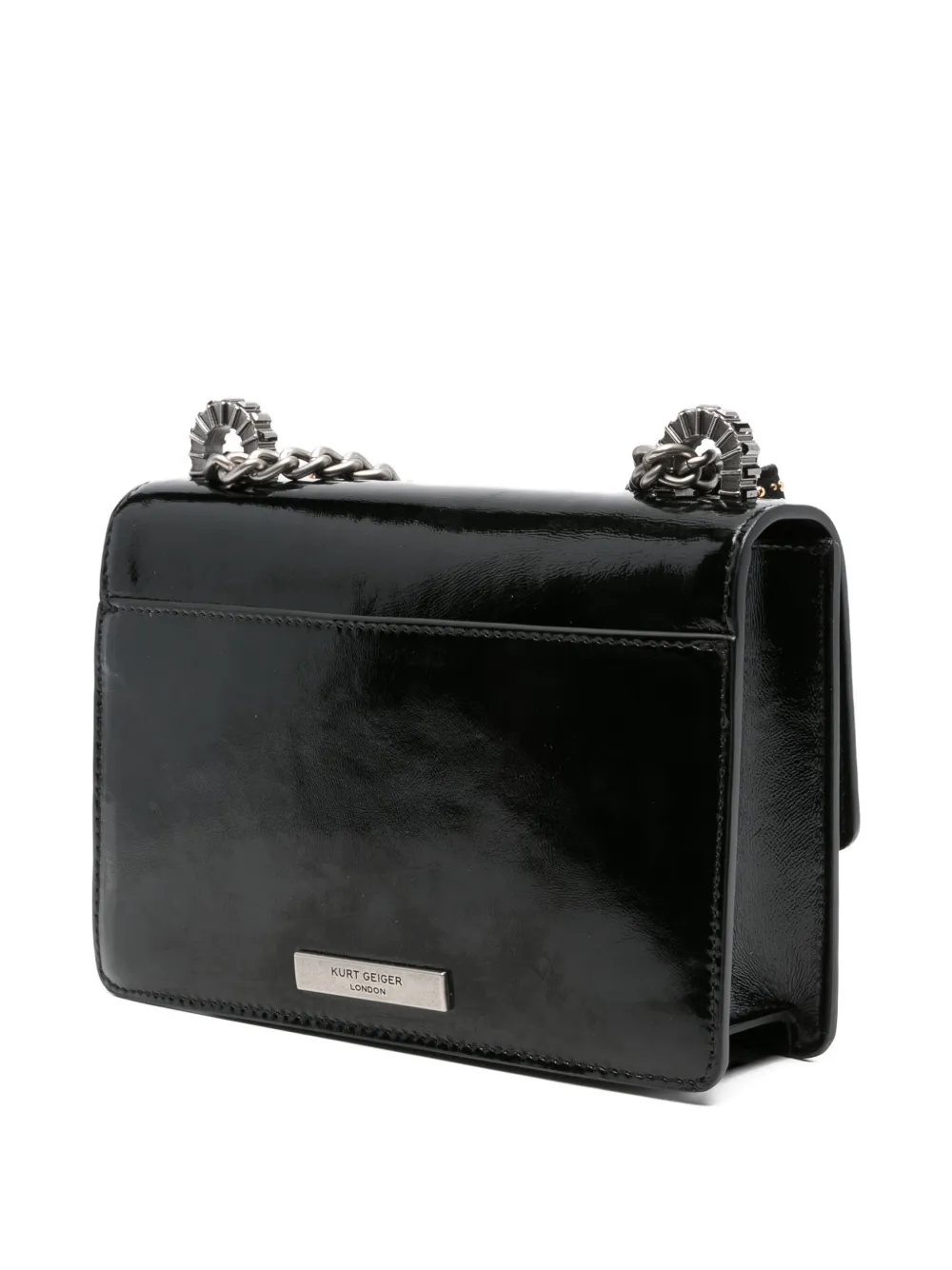 Kurt Geiger Bow-embellished Patent-leather Cross Body Bag In Black