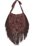 Bimba y Lola large embroidered fringed shoulder bag - Brown