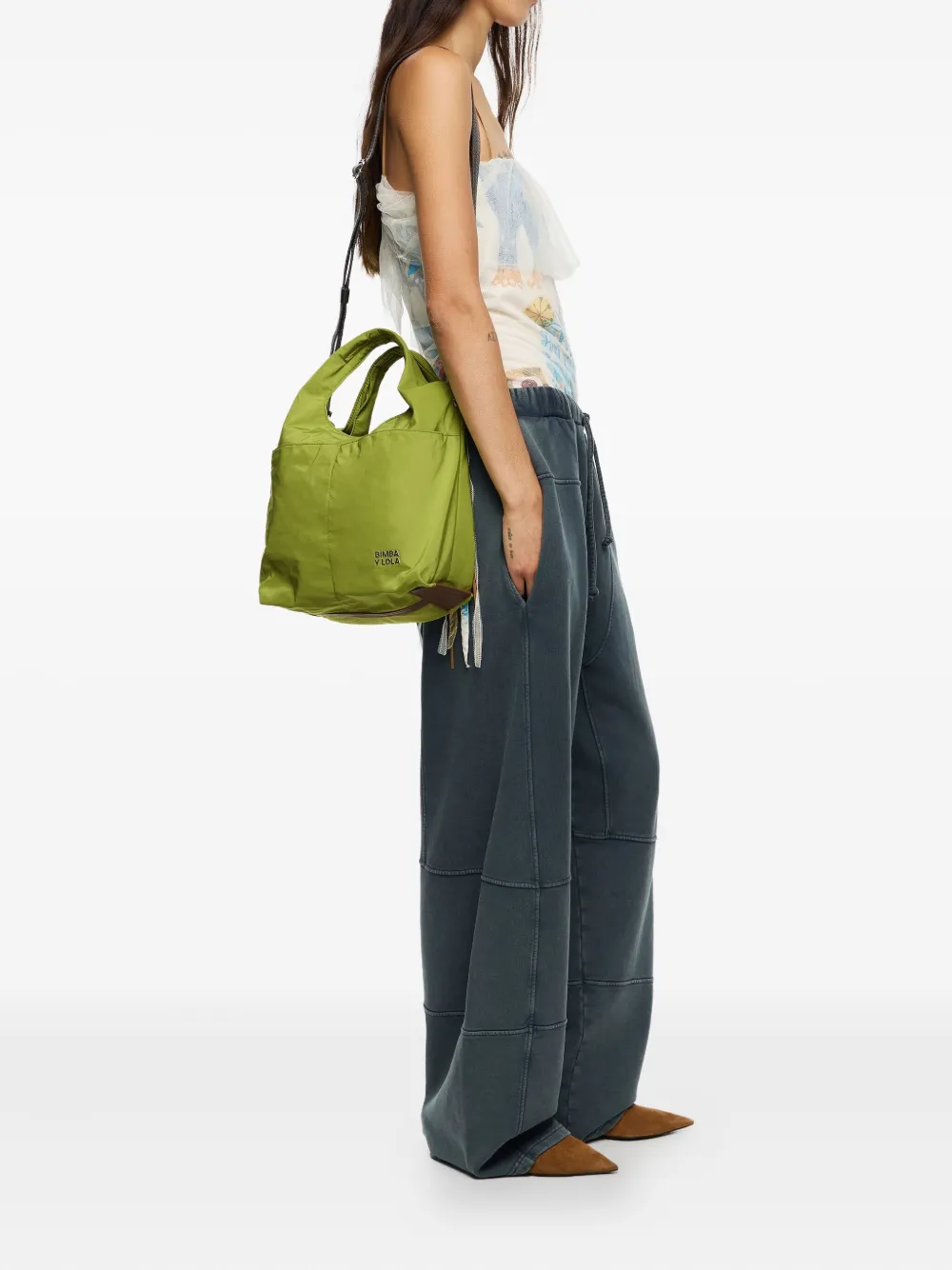 Bimba y Lola medium logo-detail tote bag | Green | Image 1